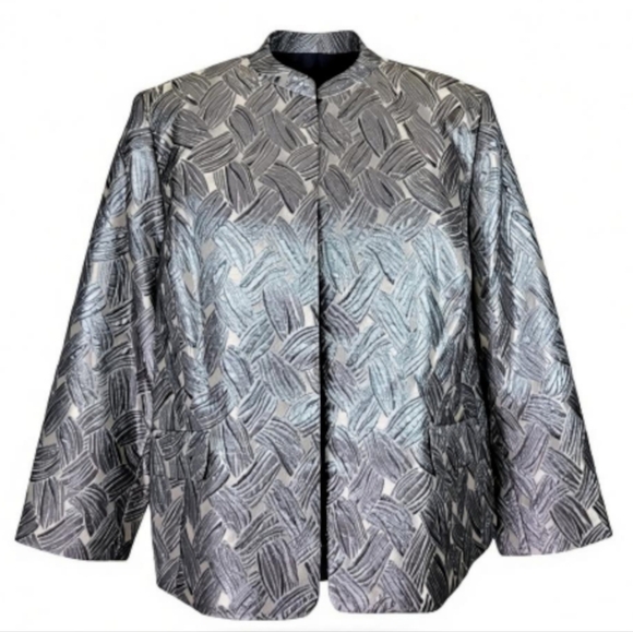 Kasper Blazer Women Size 22W Champagne Metallic Flap Pockets Open Front New - Picture 1 of 12